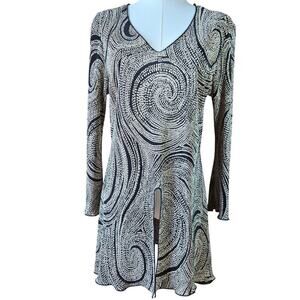 Connected Apparel Women's Long-Sleeve Tunic Top Swirl Print 12 Black & Beige